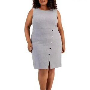 Kasper Sleeveless Gray Midi Sheath Dress with Front Buttons